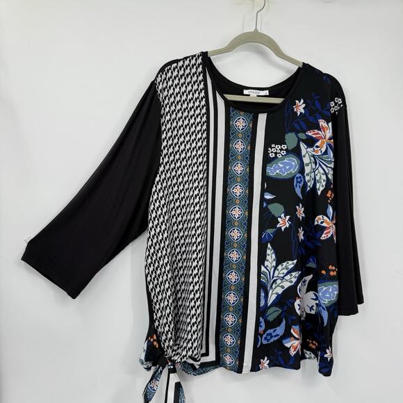 Chicos 4 Tie Front Silky T-shirt Top size XXL Bold Floral 3/4 Sleeve Artsy Boxy - Picture 7 of 7